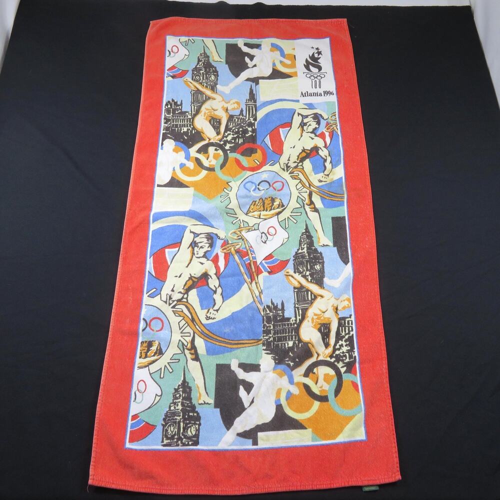 1996 Atlanta Olympics Beach Towel Red White Cannon Brand Terrycloth 54x26